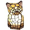 Bieye L10211 Cute Cat Waits for Someone to Play with Tiffany Style Stained Glass Accent Table Lamp Night Light for Home Decoration (One Cat, Yellow)