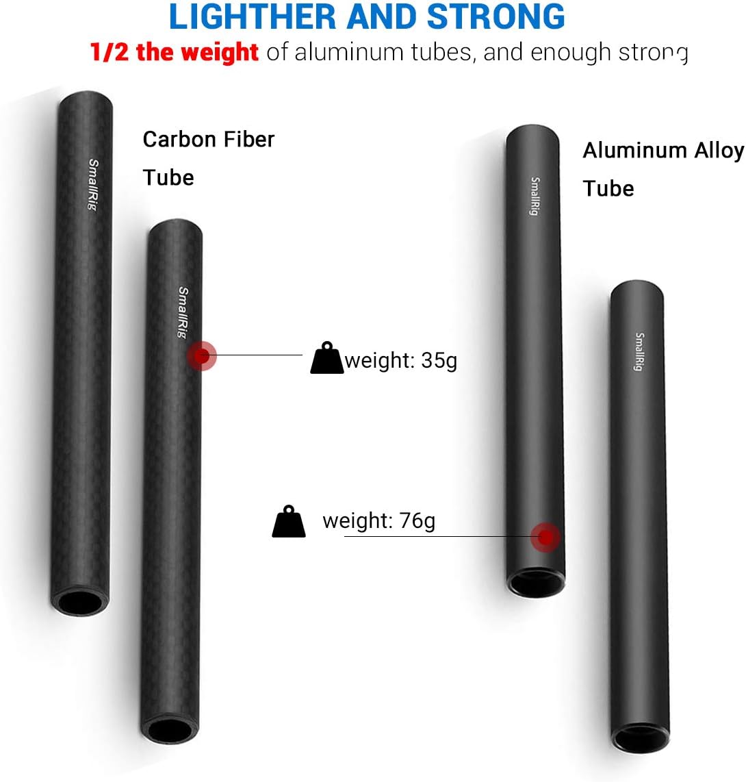 SMALLRIG Carbon Fiber 15mm Rods 6 Inches (2 PCS) - 1872, black, 6 inch/ 15cm - Image 3