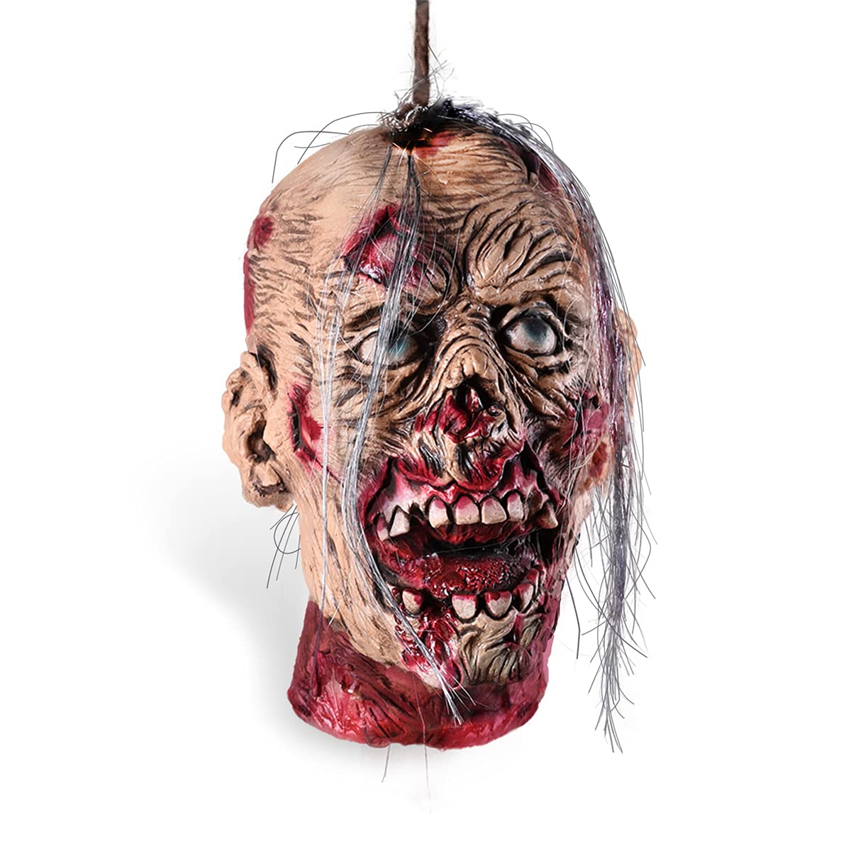 Photo 1 of KHC-KHF 10''x12.8'' Life-Size Bloody Cut Off Corpse Head Prop Halloween Scary Hanging Severed Head Decoration Zombie Head for Outdoor Indoor Haunted Houses Party Decor