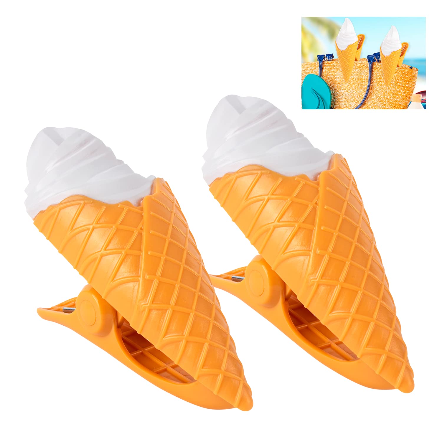GWAWG 2 PCS Ice Cream Shaped Durable Quilt Towel Clip Plastic, Novelty Sunbed Beach Pegs, Large Sized Laundry Pegs for Holiday, Beach, Pool