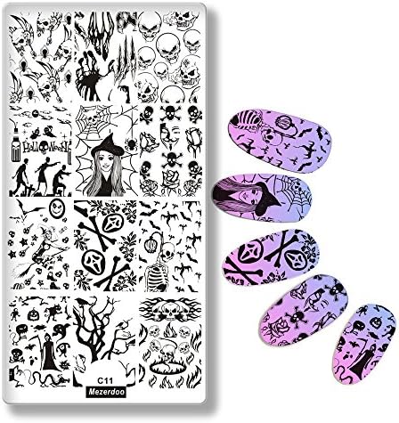 Halloween Rectangle Manicure Stamping Template 126cm Spider Web Skeleton Designs Nail Art stamp Image Plate Celebration