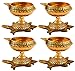 Hashcart (Set of 10 Handmade Indian Puja Brass Oil Lamp - Golden Diya Lamp Engraved Design Dia with Turtle Base