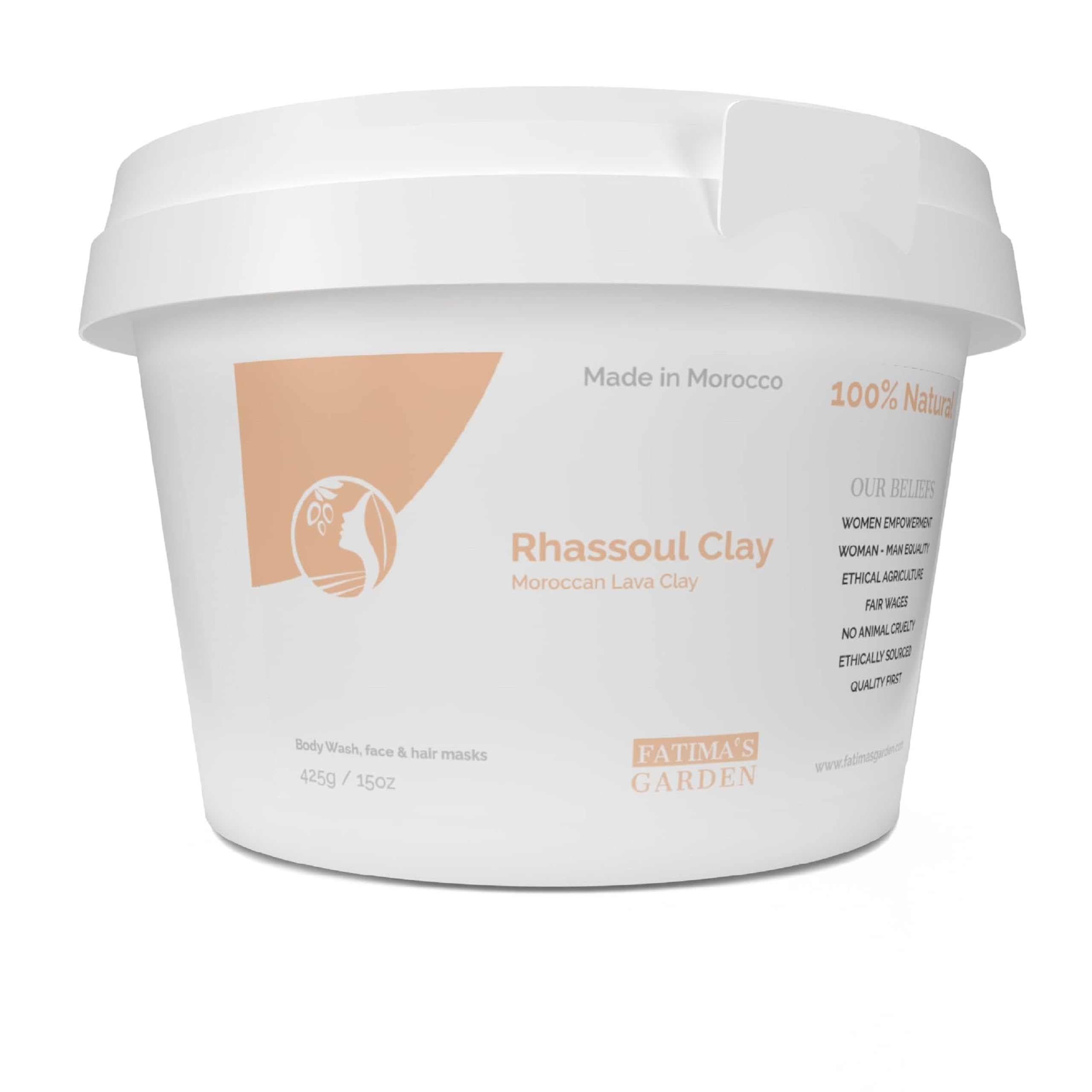 Fatima's Garden Rhassoul Clay - Natural Detox Clay for Skin & Hair, 425g