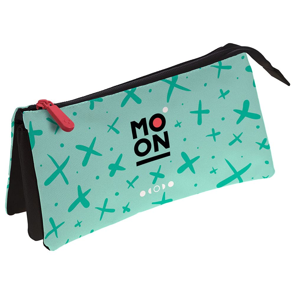 Grafoplás 37546326 Triple Pencil Case, Mint Green, Moon Collection, Size: 23.5 x 12 x 14 cm
