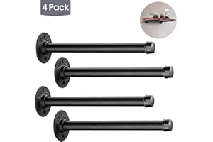 Industrial Black Iron Pipe Shelf Brackets 4 Pack, Elibbren 13.7 Inch Vintage Wall Mount DIY Shelving Brackets, Rustic Home Pipe Decor