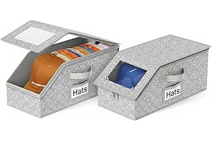 2 PCS Stackable Hat Organizer for Baseball Caps Holds 24 Caps Clear PVC Storage Box