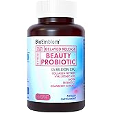 BioEmblem Beauty Probiotics for Women, 35 Billion CFU 14 Strains with Biotin, Collagen, Prebiotics for Digestive Health, Hair Skin and Nails, Vaginal Probiotics Supplement, Shelf Stable, 30 Caps