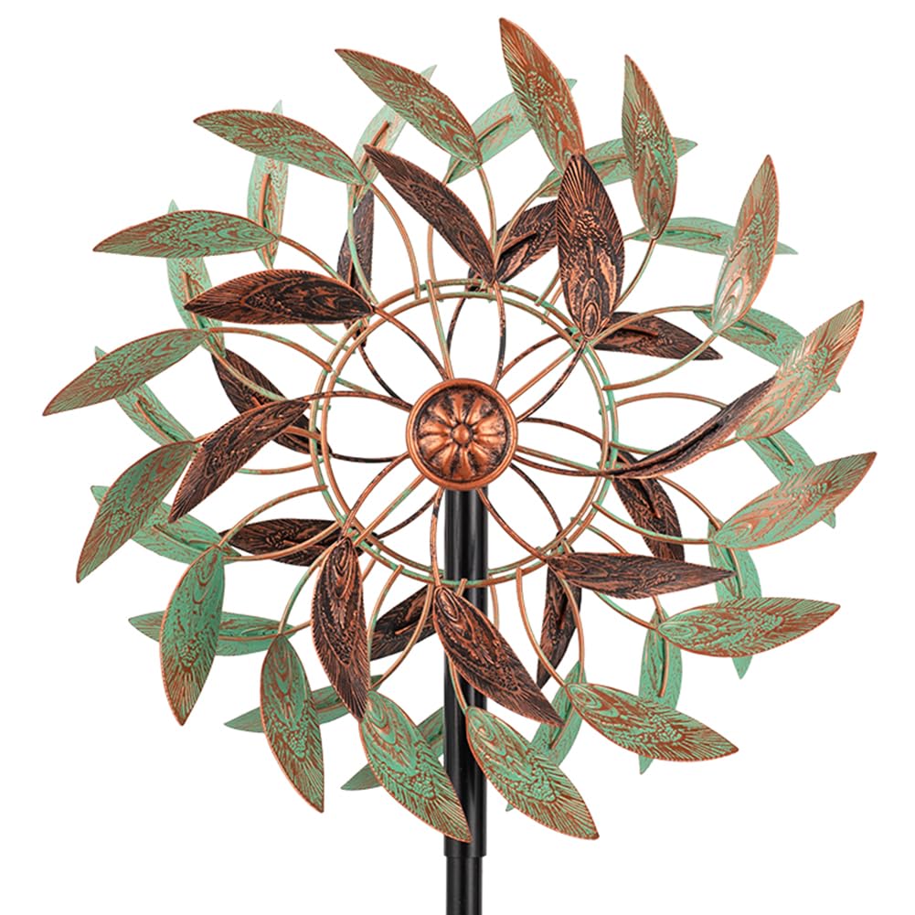 Photo 1 of VEWOGARDEN 360° Outdoor Metal Wind Spinners Kinetic Wind Sculptures & Spinners for Yard Garden Lawn Patio Decorations, Light Green & Bronze