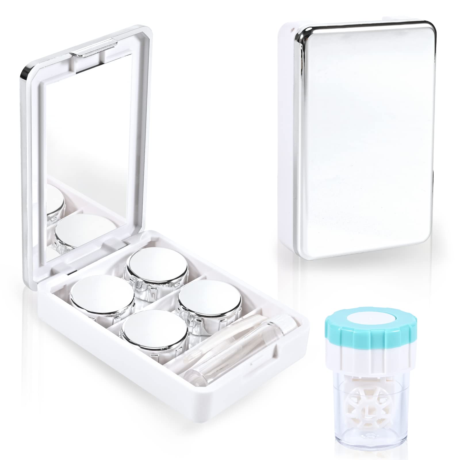 Photo 1 of VORDRASSIL MC2 Contact Lens Case with Manual Contact lens Cleaner Machine, Portable Contact Box with Mirror Tweezers Remover Tool Solution Bottle for Daily Outdoor Travel. (Silver)