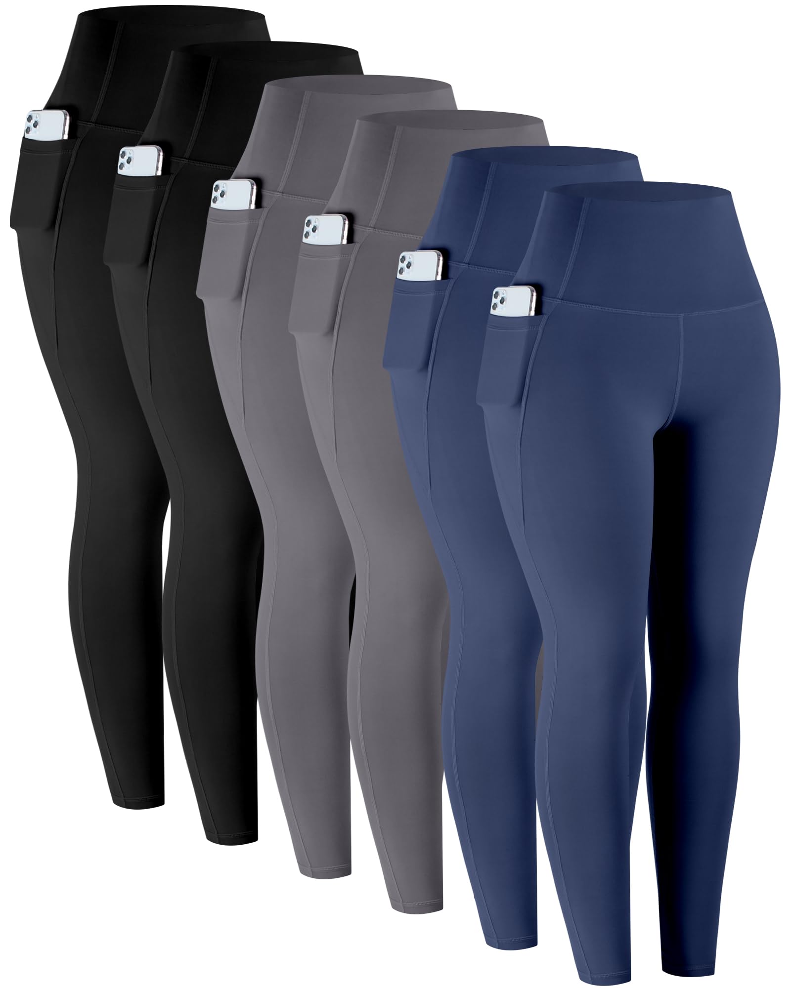 Photo 1 of LZYVOO Leggings with Pockets for Women, 6 Packs Soft High Waisted Tummy Control Workout Yoga Pants(2Black2Gray2Navy-S)
