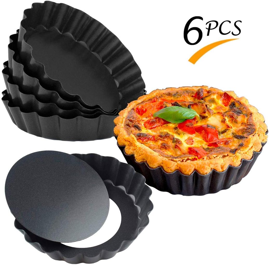 Meichu Mini Tart Pan with Removable Bottom, Nonstick Quiche Pan, 4 Inch Quiche Pan Set of 6 (4 Inch)