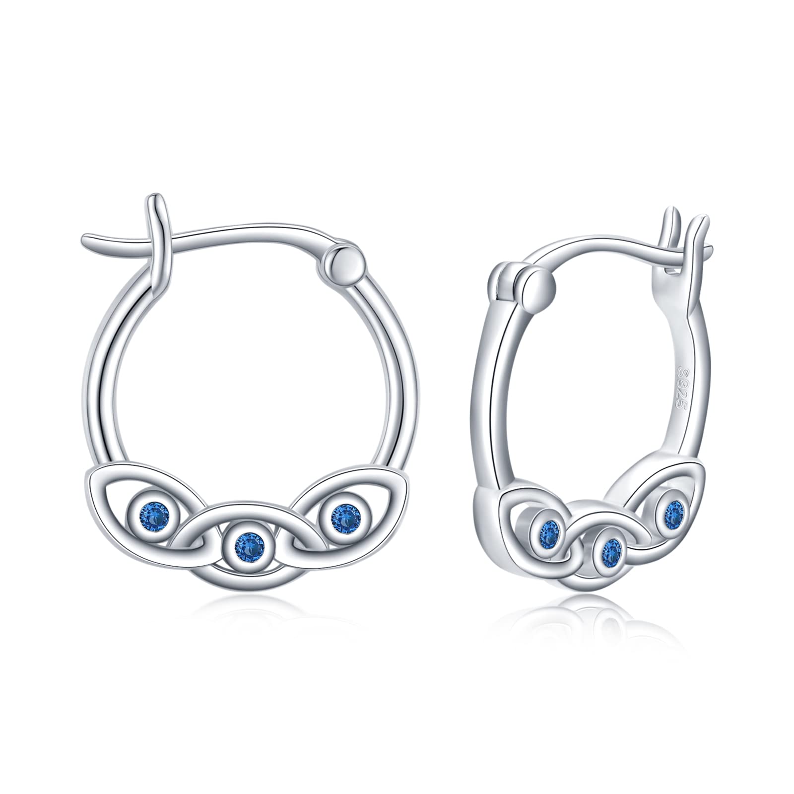 Evil Eye Earrings for Women 925 Sterling Silver Turkish Blue Evil Eye Huggie Hoop Earrings Protection Jewellery Gifts for Girls Wife Mom Grandma