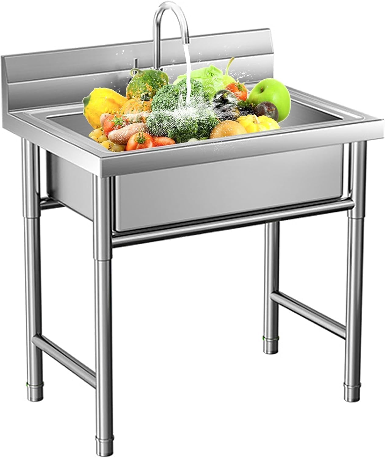 Photo 1 of Stainless Steel Utility Sink Free Standing with Faucet & Legs for Laundry Room, Kitchen, Restaurant, Garage, Outdoor Garden, Backyard, Industrial - Fregadero para Patio Exterior, 20 Inch