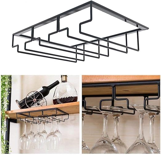 Amazon Com Anyren Under Cabinet Stemware Wine Glass Holder Wine Glass Storage Hanger Metal Organizer Rack For Bar Kitchen Countertop Glassware Home Kitchen