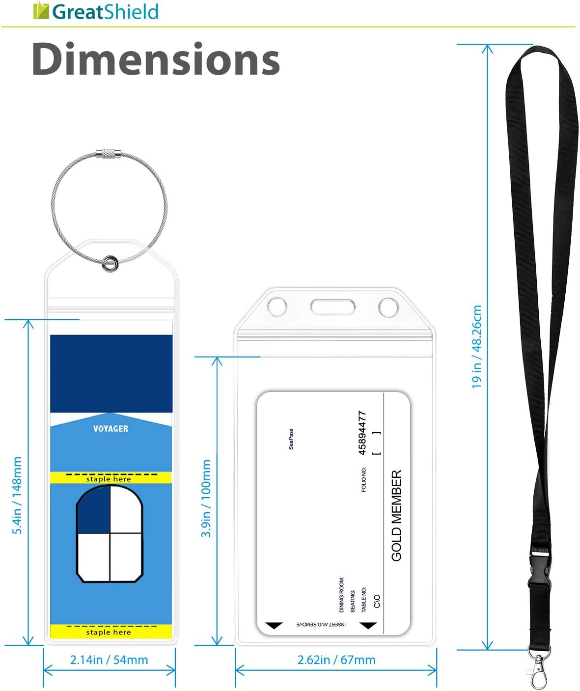 GreatShield Cruise Luggage Tag Holder (4 Pack) + ID Holder with Lanyard (2 Pack) Weather Resistant PVC Zip Seal Pouch & Steel Loop for Royal Caribbean and Celebrity Cruise Line - Image 5