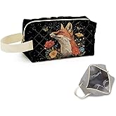 SuoSycorax Floral Fox Printed Quilted Makeup Bag for Women - Velvety Polyester Cosmetic Organizer w/Triple Compartments, Travel & Makeup Brush Holder