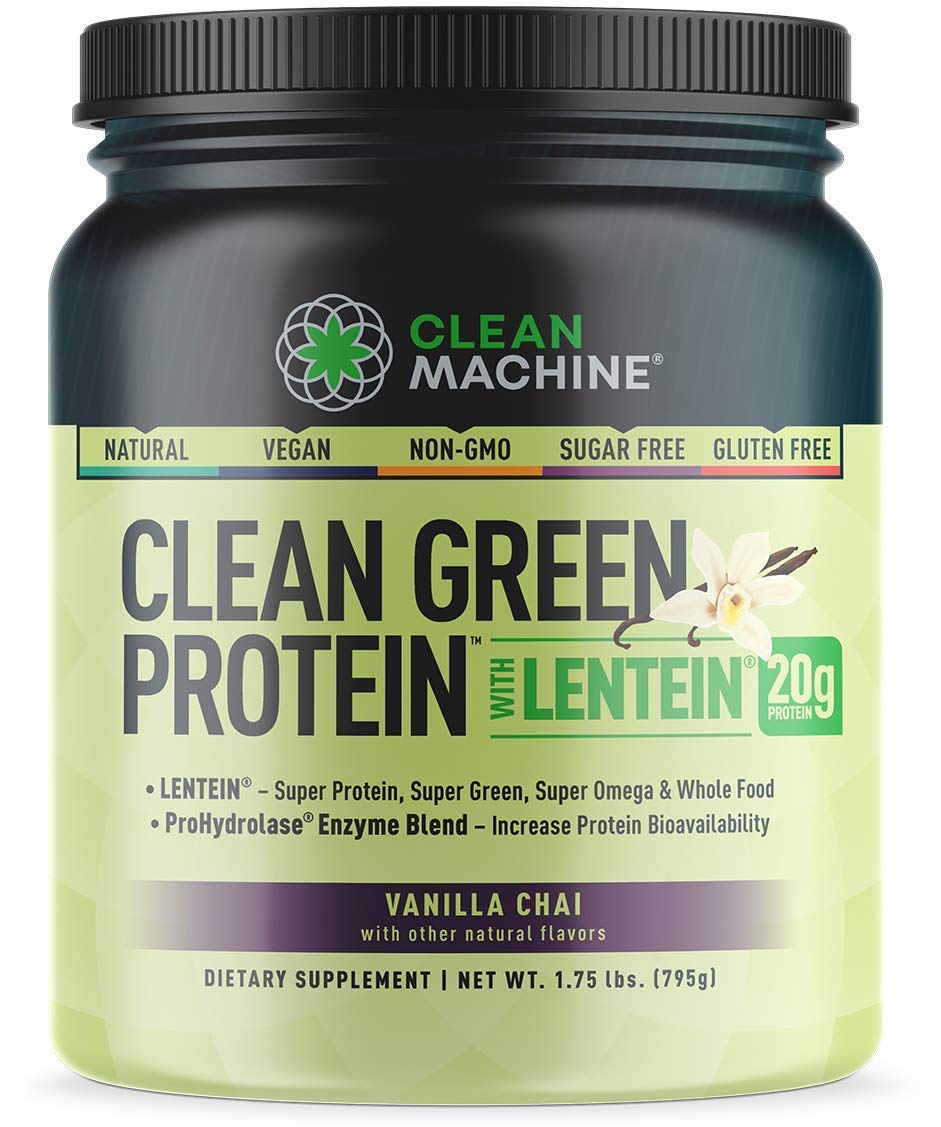 Clean Machine Clean Green Protein with Lentein, Vanilla Chai, 1.75 lbs, 20 Serving