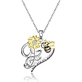 LUHE Bee Necklace 925 Sterling Silver Honeycomb Cute Flower Pendant Necklaces for Women Gifts for Her Women