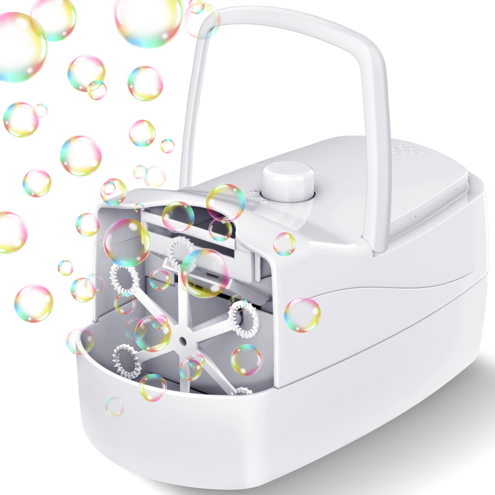 Photo 1 of Bubble Machine, Automatic Bubble Blower for Kids, 18000+ Bubbles Per Minute with 2 Speed Settings, Battery/USB Powered Bubble Maker for Toddlers, Outdoor Birthday Parties, Weddings (White)