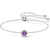 BETHZA Natural Amethyst Bracelet 925 Sterling Silver Crystal Bracelets Minimalist Healing Crystal Jewelry Purple Gemstone Gift for Women