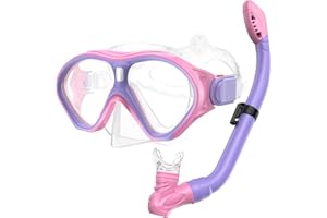 Gintenco Snorkeling Gear for Kids, Dry Top Kids Snorkel Set for Age 6-14, Anti-Fog Tempered Glass Swimming Goggles Anti Leak Diving Mask 180 Degree View for Youth Toddler Girls Boys