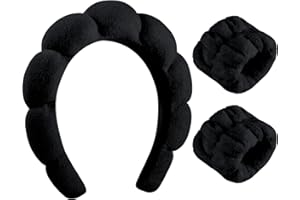 Spa Headbands for Women Stocking Stuffers Skincare Headband Black Makeup Headband for Washing Face Hair Headband and Wristban
