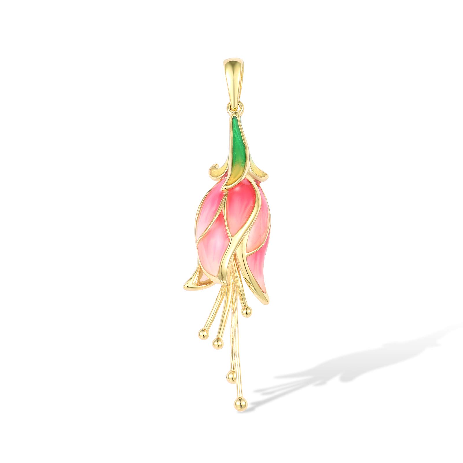 Santuzza Red Tulip Silver Pendant 925 Sterling Silver Flower Enamel Necklace Jewelry for Women