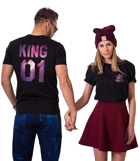 King Queen Shirts Couple Shirt Pärchen T-Shirts Für Zwei Paar Tshirt König Königin Kurzarm 2 Stücke