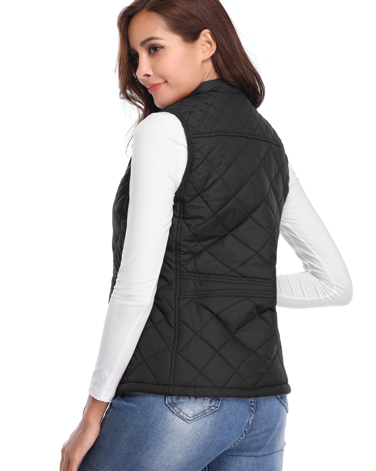 Fuinloth Women's Quilted Vest, Stand Collar Lightweight Zip Padded Gilet