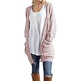 Traleubie Women's Open Front Long Sleeve Boho Boyfriend Knit Chunky Cardigan Sweater