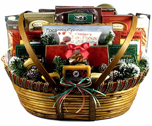 Gift Basket VillageHome For The Holidays XXL Gourmet Gift Basket: Assorted Delicacies Including Cheeses, Nuts, Cookies, and More, Handcrafted in the USA
