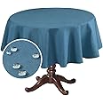H.VERSAILTEX Linen Textured Table Cloths Round 60 Inch Premium Solid Tablecloth Spill-Proof Waterproof Table Cover for Dining Buffet Feature Extra Soft and Thick Fabric Wrinkle Free, Ink Blue