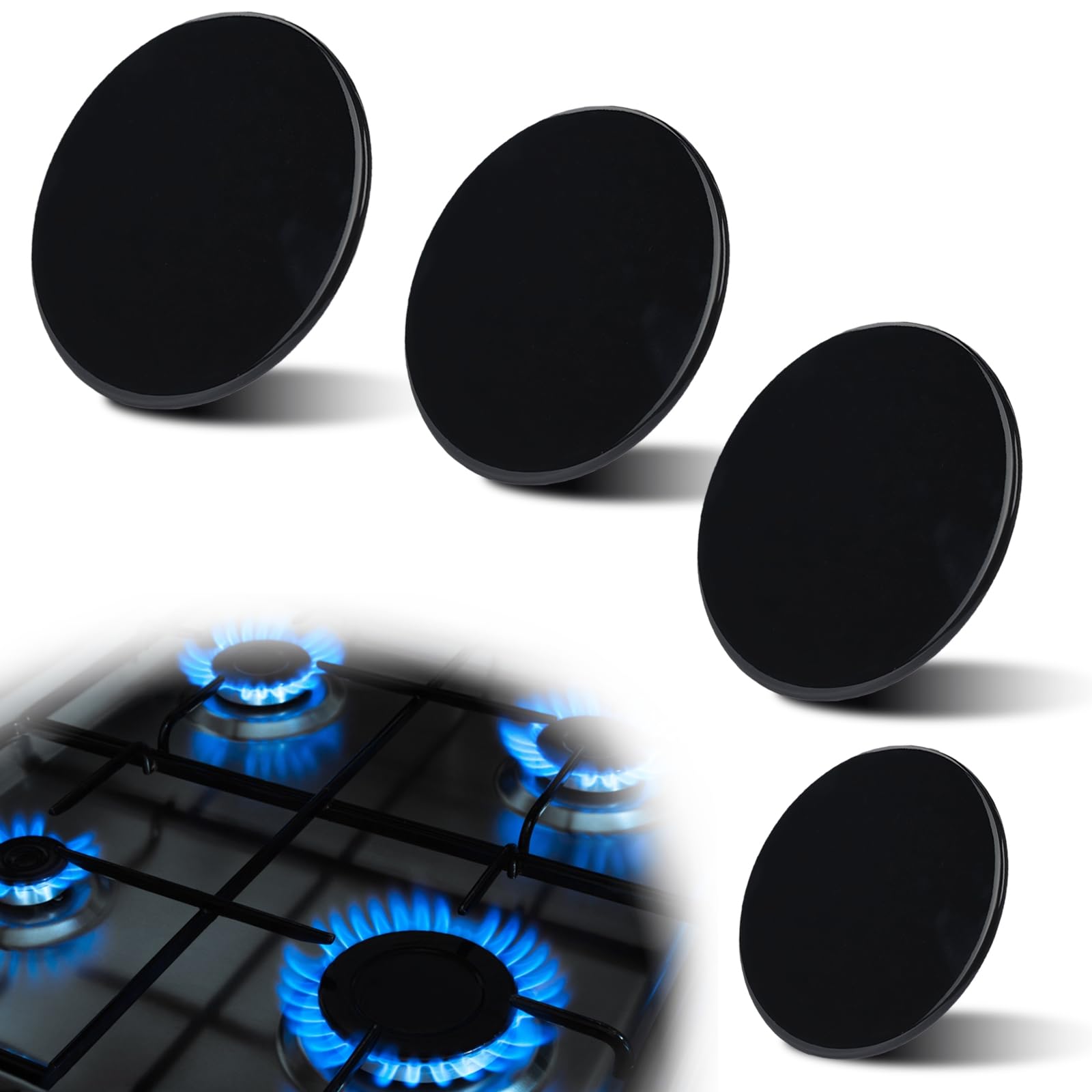 Photo 1 of Surface Burner Cap Set Replacement for GE Gas Range/Stove/Oven (4-Pack) – Includes WB29K10009-1 (2.6"), WB29K10001-2 (3.2"), WB29K10006-1 (3.5") – Even Heat for Consistent Cooking