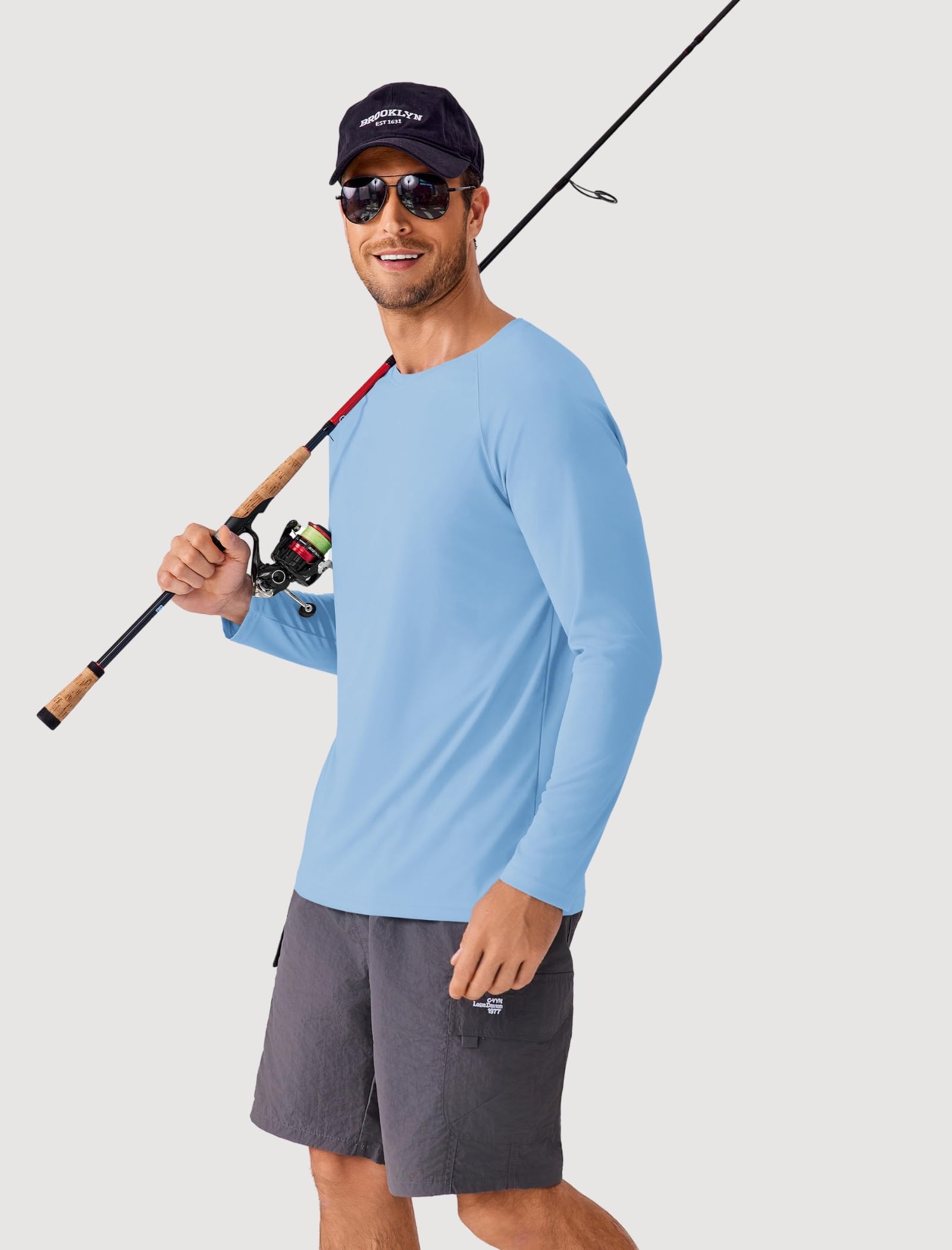 PINSPARK Men's Swim Shirt Quick-Dry Long Sleeve Rash Guard for Men UPF 50+ Light Pullover Sun Protection UV Fishing Shirts