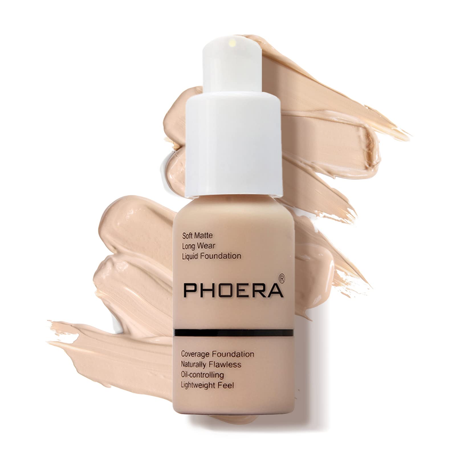 Junhe PHOERA 30ml Foundation Liquid, Full Coverage Foundation 24HR Matte Oil Control Concealer Face Liquid Foundation, Flawless Cream Smooth Brighten Long Lasting, 102# Nude