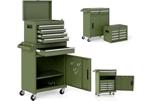 Goplus Tool Chest, 5 Drawers Rolling Tool Cabinet with Detachable Top Toolbox, Universal Lockable Wheels, Lock Bar, Protectiv