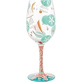 Enesco Lolita Designs Sailboats and Sand Dollars Hand-Painted Artisan Wine Glass, 15 Ounce, Multicolor