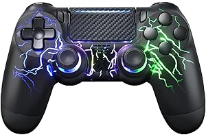 mone Wireless Controller for PS4/PS4 Pro/PS4 Slim & PC - Black Lightning Pattern RGB Illumination, Hall Effect Joystick, Dual Vibration, 6 - Axis Gyro, Touch Pad - Ideal for Gaming Enthusiasts