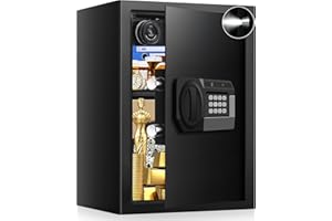 VIDXCVIT 3.4 Cub Large Safes for Home Use Fire and Water Proof, Anti-Theft Digital Security Safe Box with Electronic Keypad and Key, Fire Proof Safe for Home Documents Firearm Medicine Money Valuables