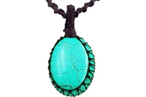 Crystal Necklace with Stone Pendant - Amulet for Chakra Healing, Handmade Unisex Jewelry with Gift Bag, Black Macrame Cord, N