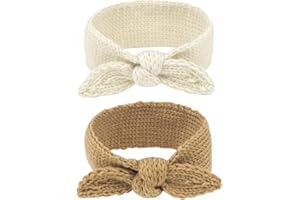 Fmeida Baby Girl Headband Warm Rabbit Knot Headband Bows for Baby Girls Knit Hair Band Head Wrap for Newborn Toddler and Children 2PCS&White Camel