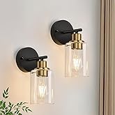 Zarbitta Set of 2 Wall Sconces for Bathroom, Black and Gold Modern Vanity Lights with Clear Glass Shade,Bathroom Wall Lamp for Mirror Kitchen Living Room Hallway Cabinet Porch