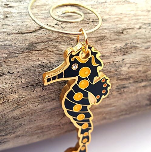 Seahorse Enamel Ornament - Holiday Christmas Tree Ornament, Xmas Accessory, Black Yellow