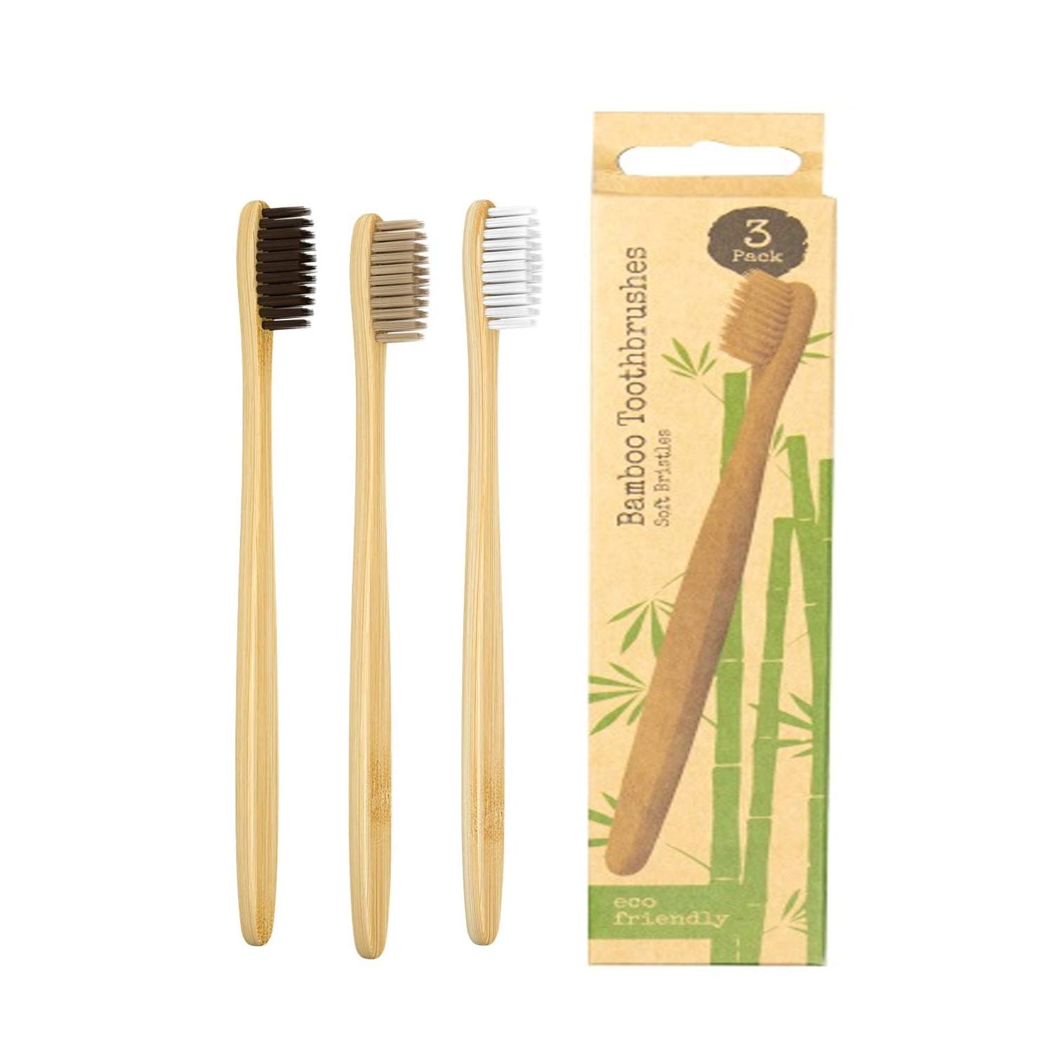 AKH® Organic Bamboo Toothbrushes | 3 Pack Premium Natural Wooden Toothbrushes | Eco-Friendly & Natural Organic Wooden Toothbrush | Perfect Eco Gifts for Home and Travel