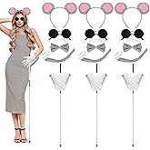 AIHSUMC 18 Pcs Halloween Mouse Theme Costume Accessories Set, Mouse Headbands Bow Ties Tails Removable Cane Sunglasses Gloves