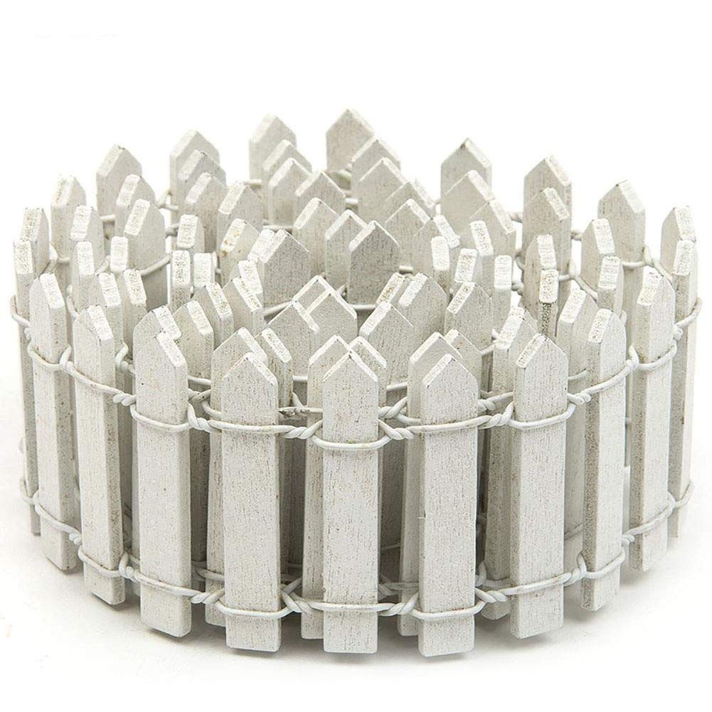 PiniceCore Miniature Fence Garden Decor, 1M Miniature Fairy Garden Kit Wood Fence Terrarium Dollhouse DIY Accessories Decor(90 * 3cm White)