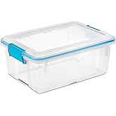 Sterilite 12 Qt Gasket Box, Stackable Storage Bin with Latching Lid and Tight Seal, Plastic Container to Organize Basement, Clear Base and Lid, 6-Pack