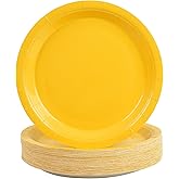 50PCS Solid Yellow Paper Plates - 7Inch Yellow Dessert Plate for Cake Salad Fruit Pizza,Disposable Decoration Supplies for Anniversaries Mermaid Birthday Wedding Party