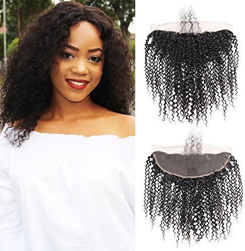 Soft Feel Hair 14 inch Virgin 100% Brazalian Human Hair 13X4" Top Lace Frontal Closure Free Part Curly Bleached Knots (Frontal 14)