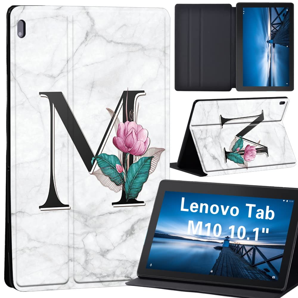 Case for Lenovo Tab M10 TB-X605F/ TB-X605L/ TB-X505F/ TB-X505L - Leather Stand Cover Case for Lenovo Tab M10 10.1-Inch Tablet (letter M on white marble)